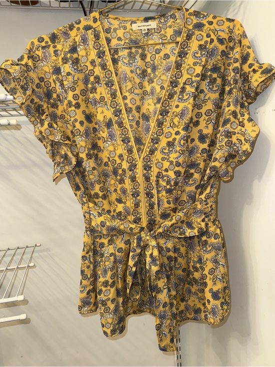 Max Studio Tops - Max Studio Yellow Paisley Wrap Tunic with Self Tie
